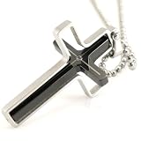 360 Degrees Spinning Cross Stainless Steel Cubic Zirconia Blacks Pendant Necklace