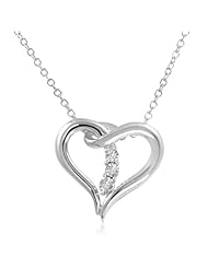 Three Stone Diamond Heart Necklace in Sterling Silver on an 18inch Chain