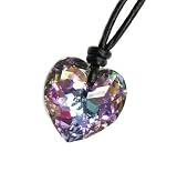 Queenberry (Free S/H) Swarovski Crystal Vitrail Light Ab Heart Pendant 18mm Black Leather 1mm Choker Necklace 14