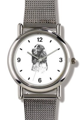 ENGLISH SPRINGER SPANIEL DOG (MS) - WATCHBUDDY® ELITE Chrome-Plated Metal Alloy Watch with Metal Mesh Strap - Large Size (Men's or Jumbo Women's Size)