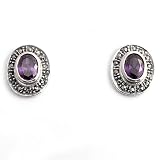 Marcasite with Amethyst CZ Earrings, Size: 16mm