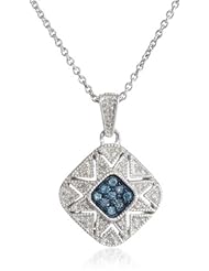 Sterling Silver Blue and White Diamond Square Pendant Necklace (1/6 cttw, I-J Color, I3 Clarity), 18"