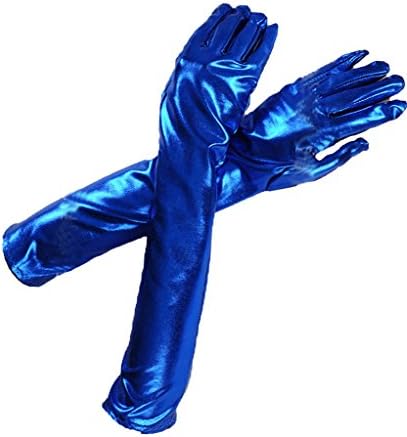 Encan Womens Shiny Liquid Metallic Long Gloves Silver 18" 1 Pair One-Size