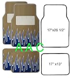 A Set of 4 Universal Fit Fire Flame Carpet Floor Mats for Cars / Truck - Tan Blue