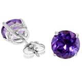 0.925 STERLING SILVER STUD EARRINGS WITH GENUINE AMETHYSTS