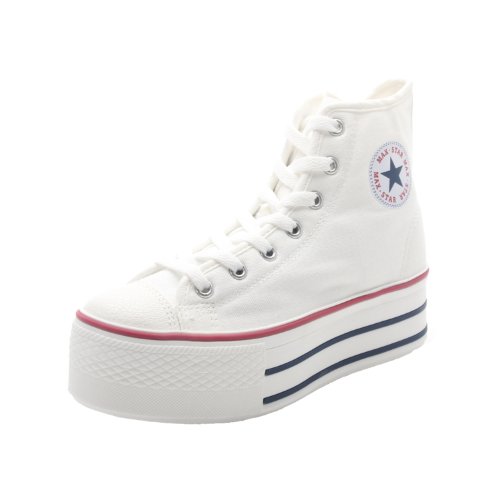Maxstar Women's High Top Mid Platform Sneaker (6, White)