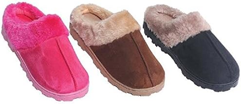 House Slippers, Black Brown &amp; Fuchsia, Warm Indoor Home Shoes (large, Black)