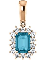14K Rose Gold 7.00x5.00mm Emerald Cut London Blue Topaz and Diamond Pendant -- LIFETIME WARRANTY