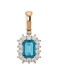 10K Rose Gold 7.00x5.00mm Emerald Cut London Blue Topaz and Diamond Pendant -- LIFETIME WARRANTY