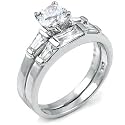 Sterling Silver Cubic Zirconia CZ Wedding Engagement Ring Set