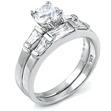 Sterling Silver Cubic Zirconia CZ Wedding Engagement Ring Set