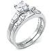 Sterling Silver Cubic Zirconia CZ Wedding Engagement Ring Set