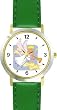 Angel with Bugle No.3 - Cherub, Angel or Cupid Theme - WATCHBUDDY&reg; DELUXE TWO-TONE THEME WATCH - Arabic Numbers - Green Leather Strap-Size-Large ( Men's Size or Jumbo Women's Size )
