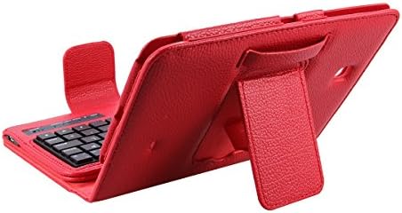 TPCROMEER Samsung Galaxy Tab 4 7.0 7" 7 Inch SM-T230 / SM-T231 / SM-T235 Portfolio Book Cover Protective PU Leather Carrying Case with Removable Detachable Wireless Bluetooth Keyboard - Red
