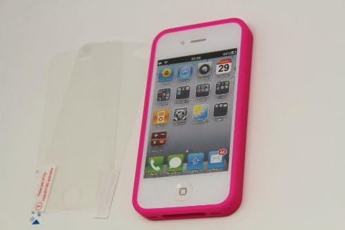 "HOT PINK" iPhone 4S / iPhone 4 Soft TPU Case & Crystal Clear PC Back Case For Apple iPhone 4S or iPhone 4 , (FREE: FRONT & BACK CLEAR PROTECTOR FILMS + 6 IN 1 HOME BUTTON STICKERS)