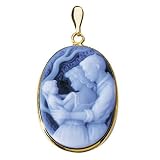 14K Yellow Gold Framed Agate Cameo Parents Holding Baby Pendant - 7/8" x 5/8"