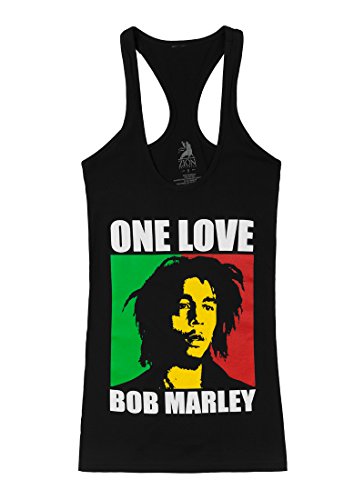 Bob Marley One Love Rasta Colors Ladies Racerback Tank - Black (Small)