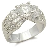 Solitaire CZ Center with Baguette Sides CZ Engagement Ring
