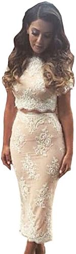 X2MIAONG Women's Lace Overlay Piece Set Bodycon Party Midi Dress