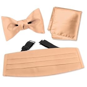 Pale Peach Freestyle Bow Tie by Elite Solid peach silk cummerbund sets