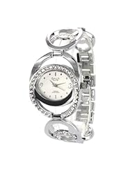 Omax Womens Fashion Bracelet Style Watch in Silver Color with Stone Studded Case