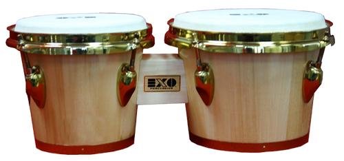 EXO BG35 Natural Finish Bongo Drum with Gold Hardware