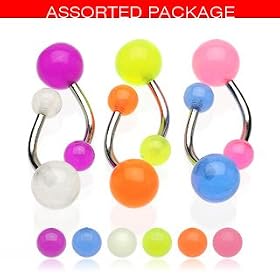 Glow in Dark Belly Rings Set of 6 Navel Rings