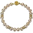 Peach 7-8mm AAA Cultured Pearl Strand 18K Yellow Gold Overlay Sterling Silver Diamond Cubic Zirconia Roundel Bracelet 7" LS1R2) Peach 7-8mm AAA Cultured Pearl Strand 18K Yellow Gold Overlay Sterling Silver Diamond Cubic Zirconia Roundel Bracelet 7" LS1R2)