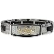 Floating Cubic Zirconia Black Cross Link Stainless Steel Cuff Bracelet