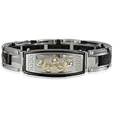 Floating Cubic Zirconia Black Cross Link Stainless Steel Cuff Bracelet