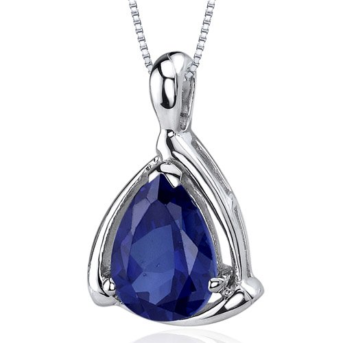 41KNIYDyOvL Sterling Silver Jewelry: Enchanting Elegance 2.50 carats Pear Shape Sterling Silver Blue Sapphire Pendant with 18 inch Silver Necklace Free Shipping