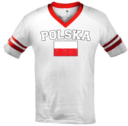 Polska Flag International Soccer Style T-Shirt, Poland, Polish Pride Mens V-Neck T-shirt