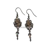Victorian Cameo Earrings Leaf Brown