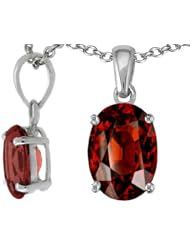 Tommaso Design (tm) Oval 8x6mm Genuine Garnet Pendant in 14 kt White Gold