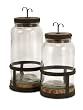 Set of 2 Rustic Old Fashioned Glass and Metal Jar Canisters 15"