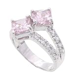 SilverBin Sterling Silver Stacked Style Diamond Shape Pink CZ Ring