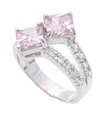 SilverBin Sterling Silver Stacked Style Diamond Shape Pink CZ Ring