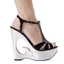 Metallic Platform T-Strap Sandal 6 Inch Wedge Heel Women's Sexy Shoes Black Red Silver White