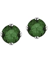 Green - I1 Round Brilliant Cut Diamond Earring Studs in 14K White Gold