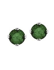 Green - I1 Round Brilliant Cut Diamond Earring Studs in 14K White Gold