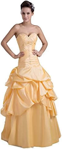 VogueZone009 Womens Strapless Sleeveless Pongee Wedding Dress with Nail Acrylic, Yellow, 8