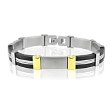 Men's 18k Gold and Stainless Steel with Black Robber Bracelet Bangle (Length 7.5 and Width 9mm)