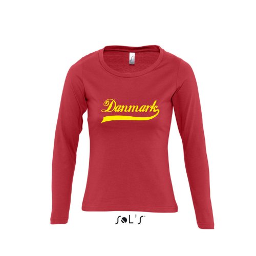 Dänemark Oldschool Danmark LÄNDERSHIRT EM / WM FAN Trikot – Damen Langarm Longsleeve T-Shirt S-XL , red – gelb , S