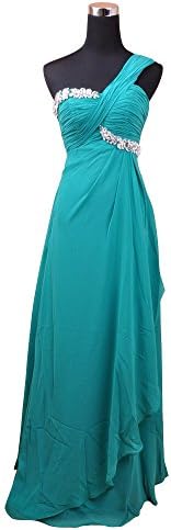 Vogue008 Womens One Shoulder Chiffon Floor-length Formal Dress with Rhinestones-18WB-Aqua