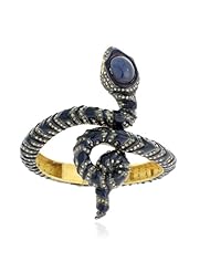 Diamond Pave Sapphire Snake Bangle 14kt Yellow Gold Bracelet Silver Antique Look Jewelry