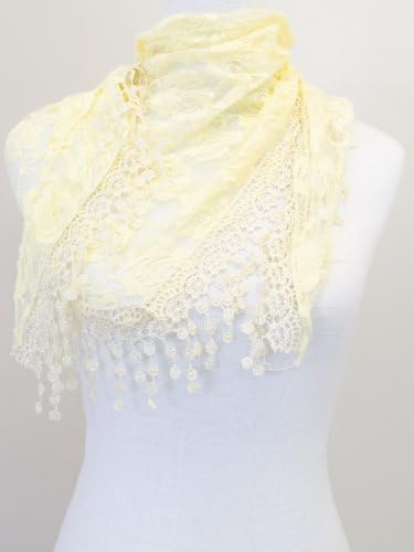 VegasHorizon Lightweight Women's Translucent Triangle Lace Scarf with Floral Pattern - Wheat