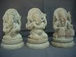 Ganesha-set of Three Musical Ganesh Hand Carved Natural Gray Stone Statue 6 Inches