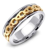 KEDEHERN 14K Two-Tone Gold Hand Carved Celtic Wedding Band Ring