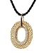 14K Yellow Gold Hammered-Finish Sliding Oval-Shaped Pendant, Enhanced with Pave Set Diamonds, Set on a Black Silk Cord Necklace with an 18K Yellow Gold Clasp.