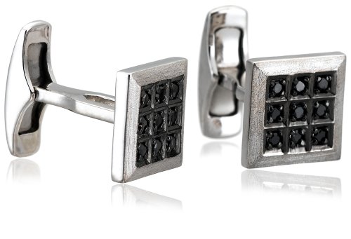 Sterling Silver Black Diamond Cuff Links, (0.25 cttw)